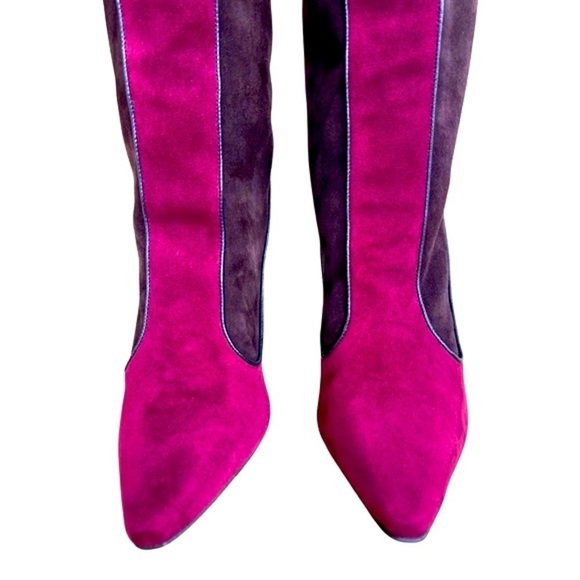 Fabrizio Viti *NIB* Farrah Suede Knee High Boots Brown & Bordeaux Sz 37 (6.5) - Picture 8 of 16